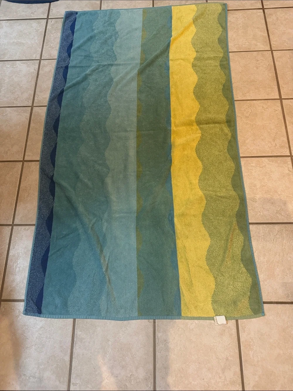 Eddie Bauer Home Aqua and Light Green Yellow Wave Beach Towels